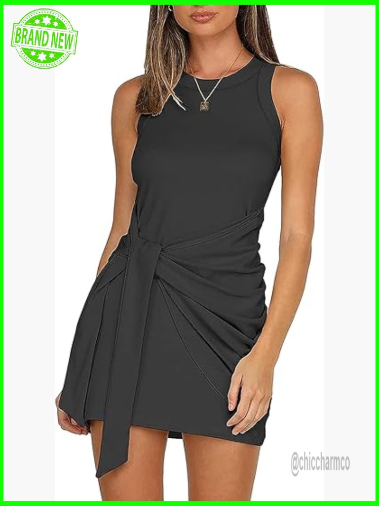 Sleeveless Ruched Tie Wrap Bodycon Mini Dress Summer Beach